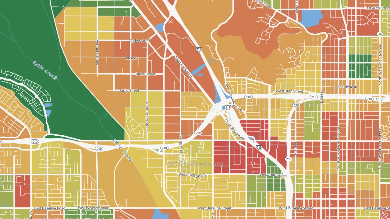 Delman, San Bernardino, CA Map of Robbery Rates
