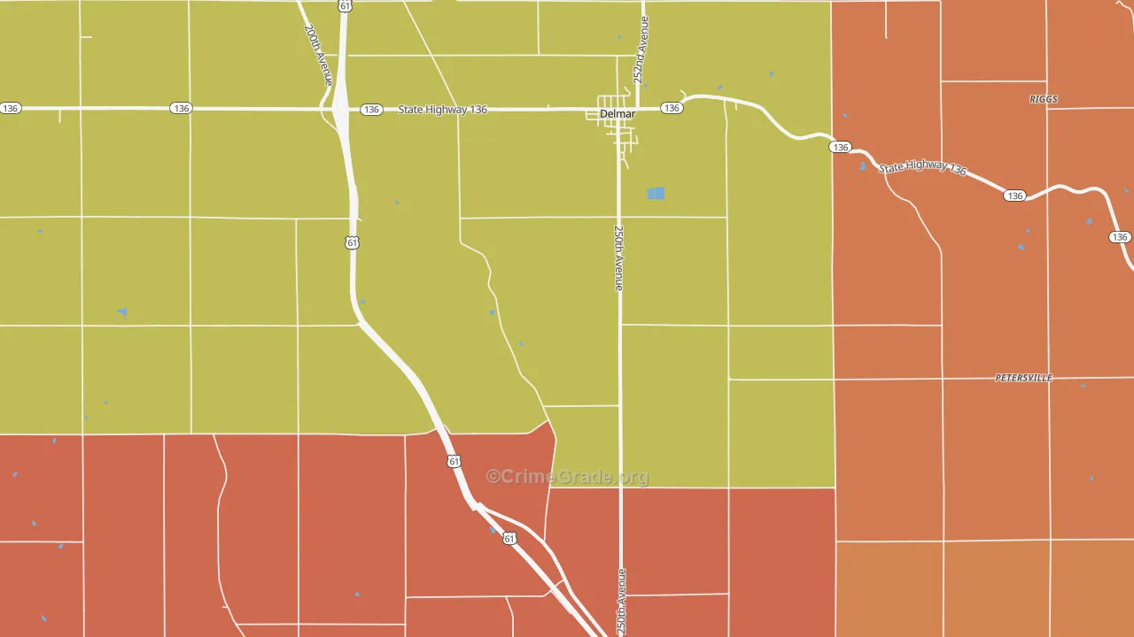 Delmar, IA Map of Robbery Rates