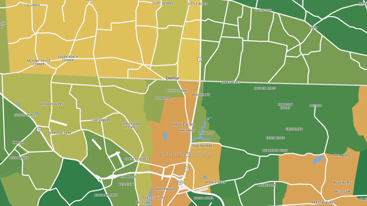 Delmar, MD Map of Robbery Rates