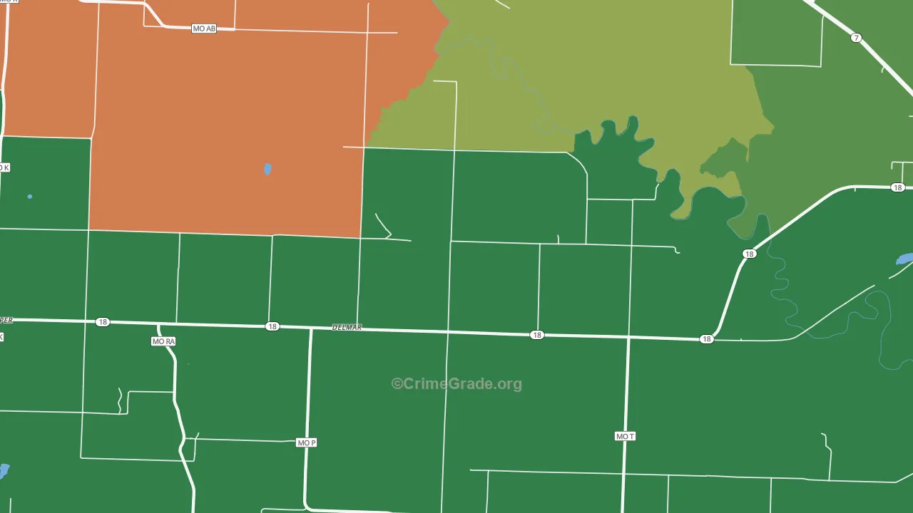 Delmar, MO Map of Robbery Rates