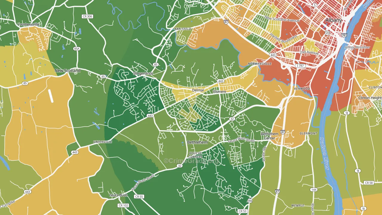 Delmar, NY Map of Robbery Rates
