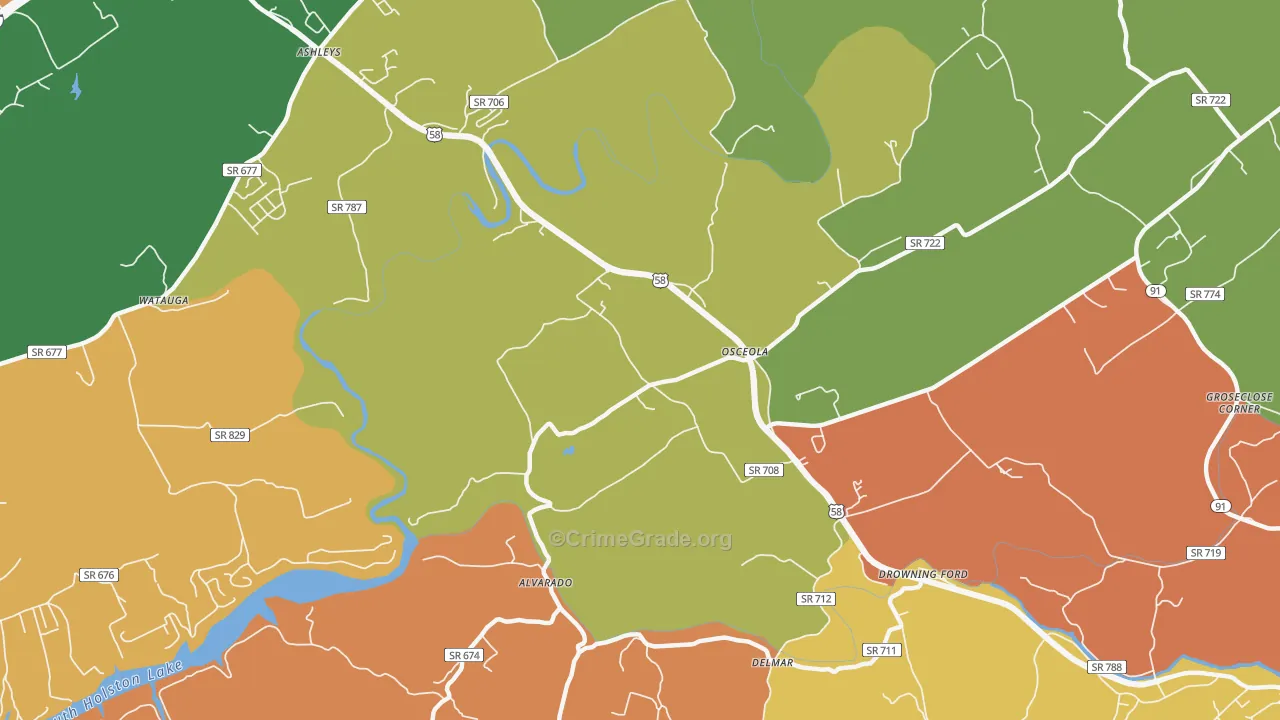 Delmar, VA Map of Robbery Rates