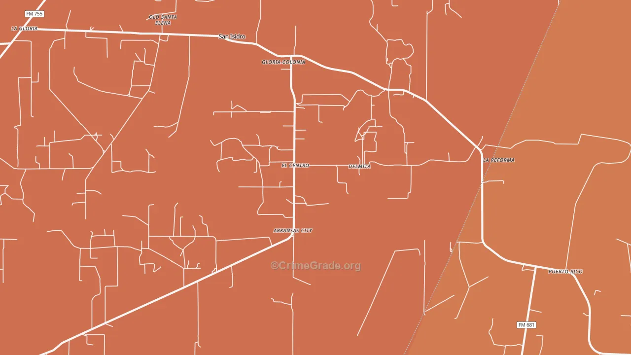 Delmita, TX Map of Robbery Rates