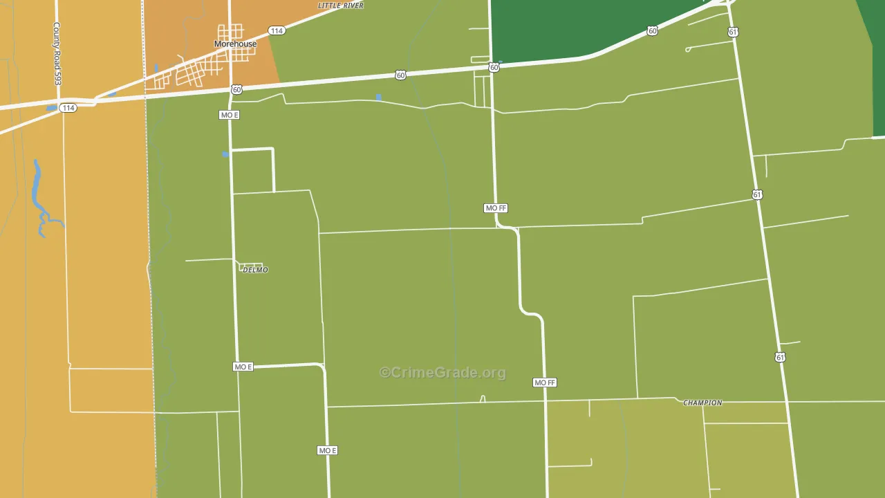 Delmo, MO Map of Robbery Rates
