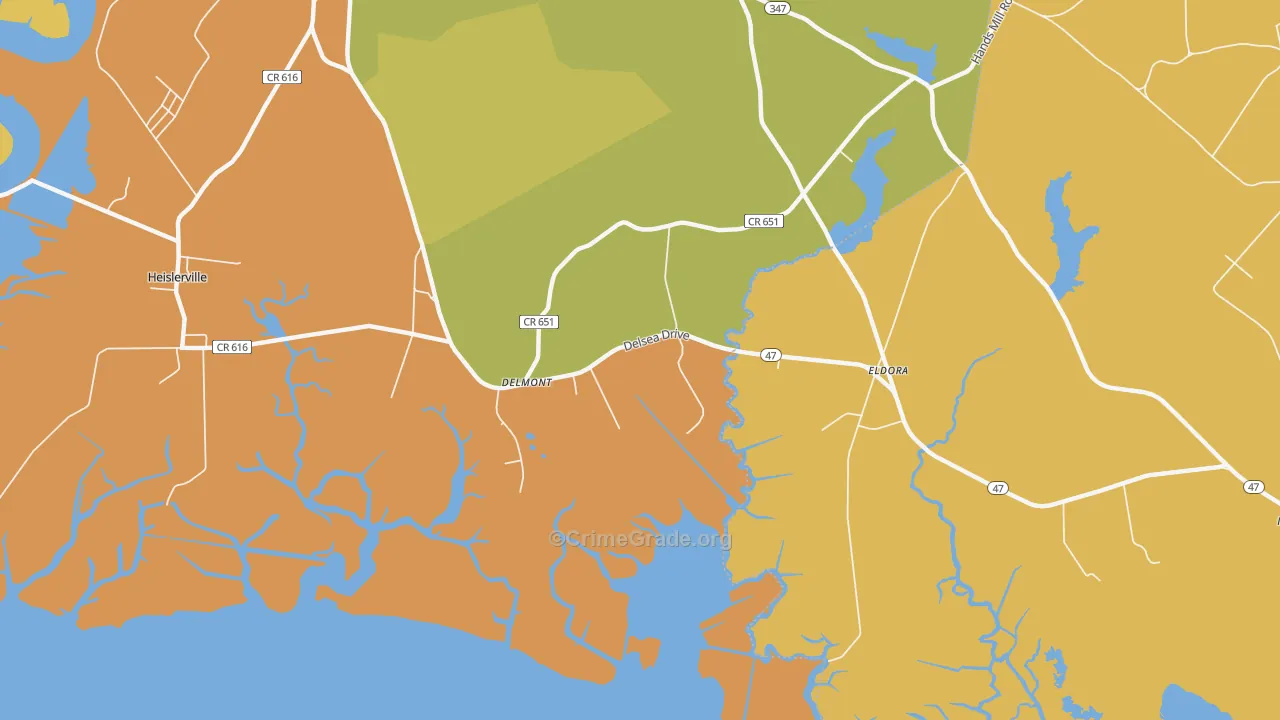 Delmont, NJ Map of Robbery Rates