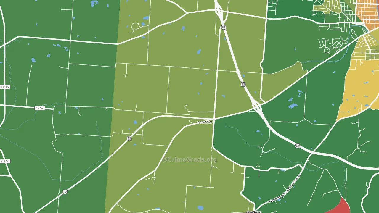 Delmont, OH Map of Robbery Rates