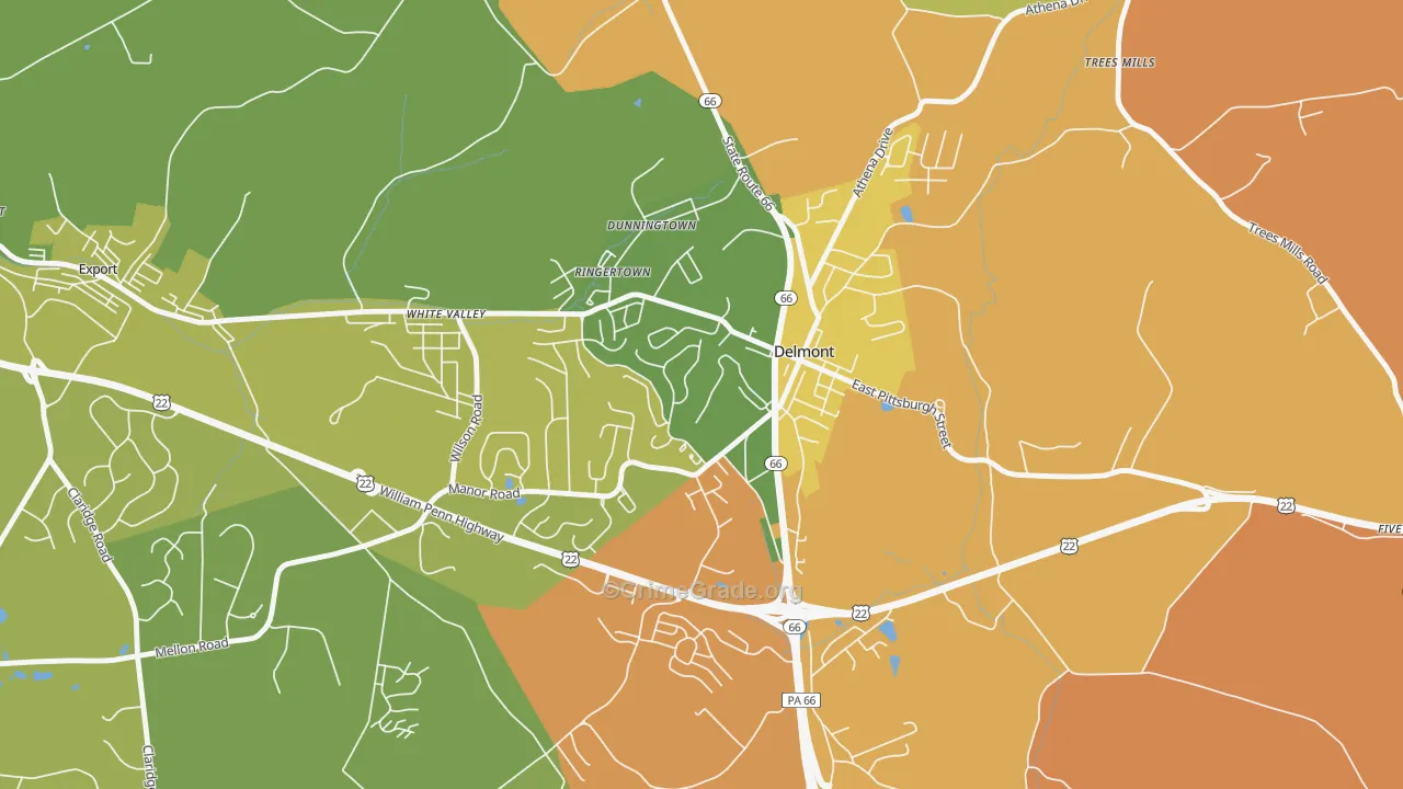 Delmont, PA Map of Robbery Rates