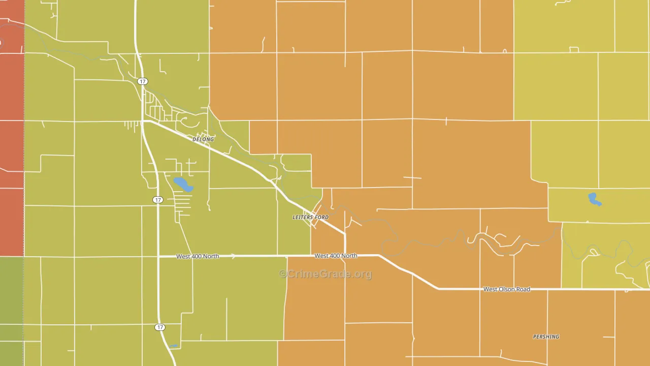 Delong, IN Map of Robbery Rates