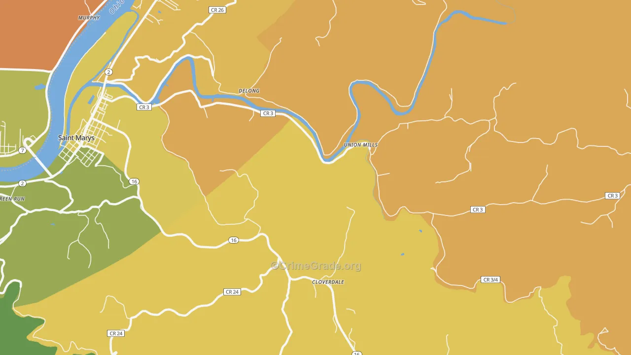 Delong, WV Map of Robbery Rates