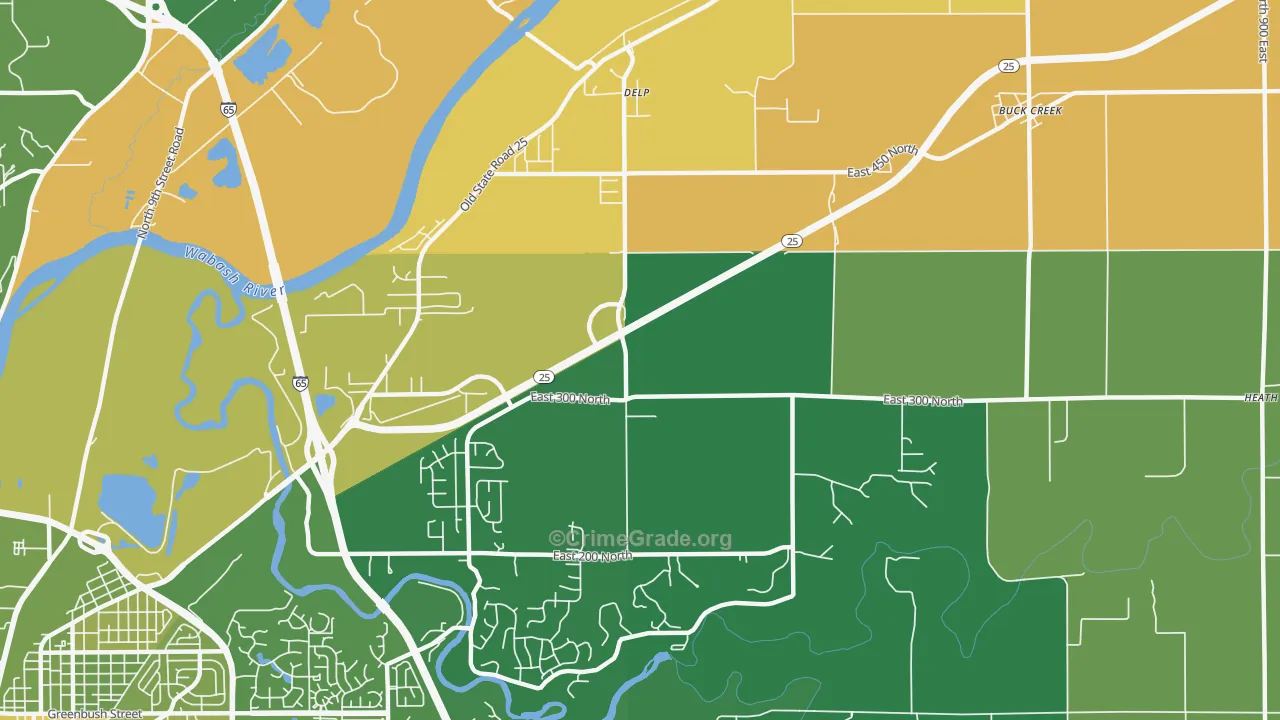 Delp, IN Map of Robbery Rates