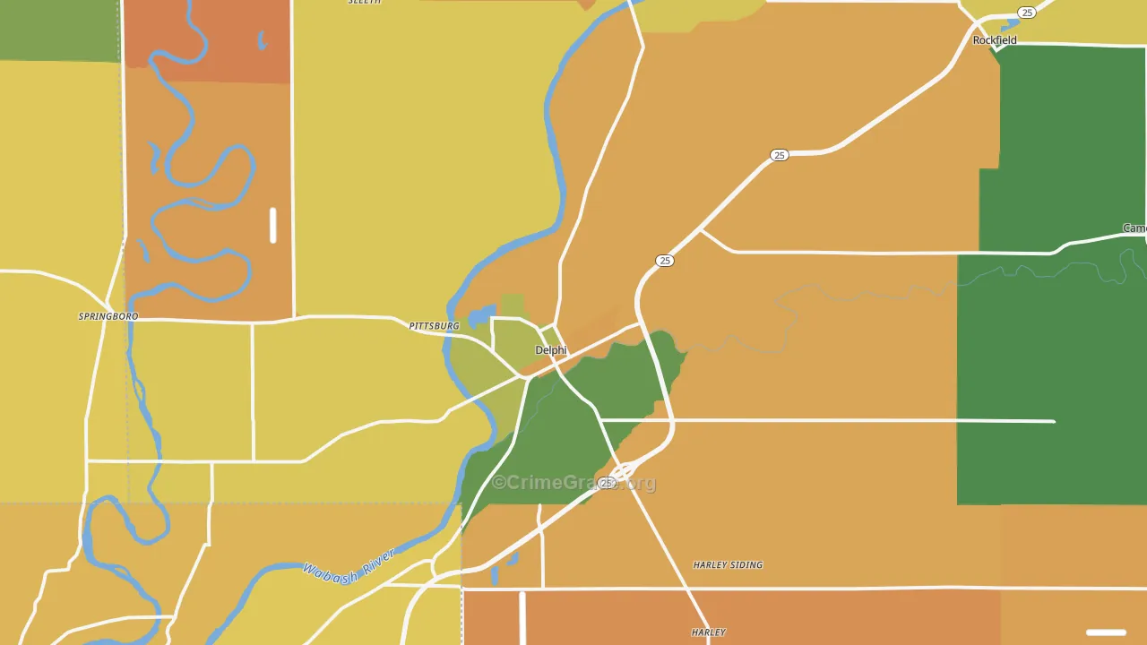 Delphi, IN Map of Robbery Rates