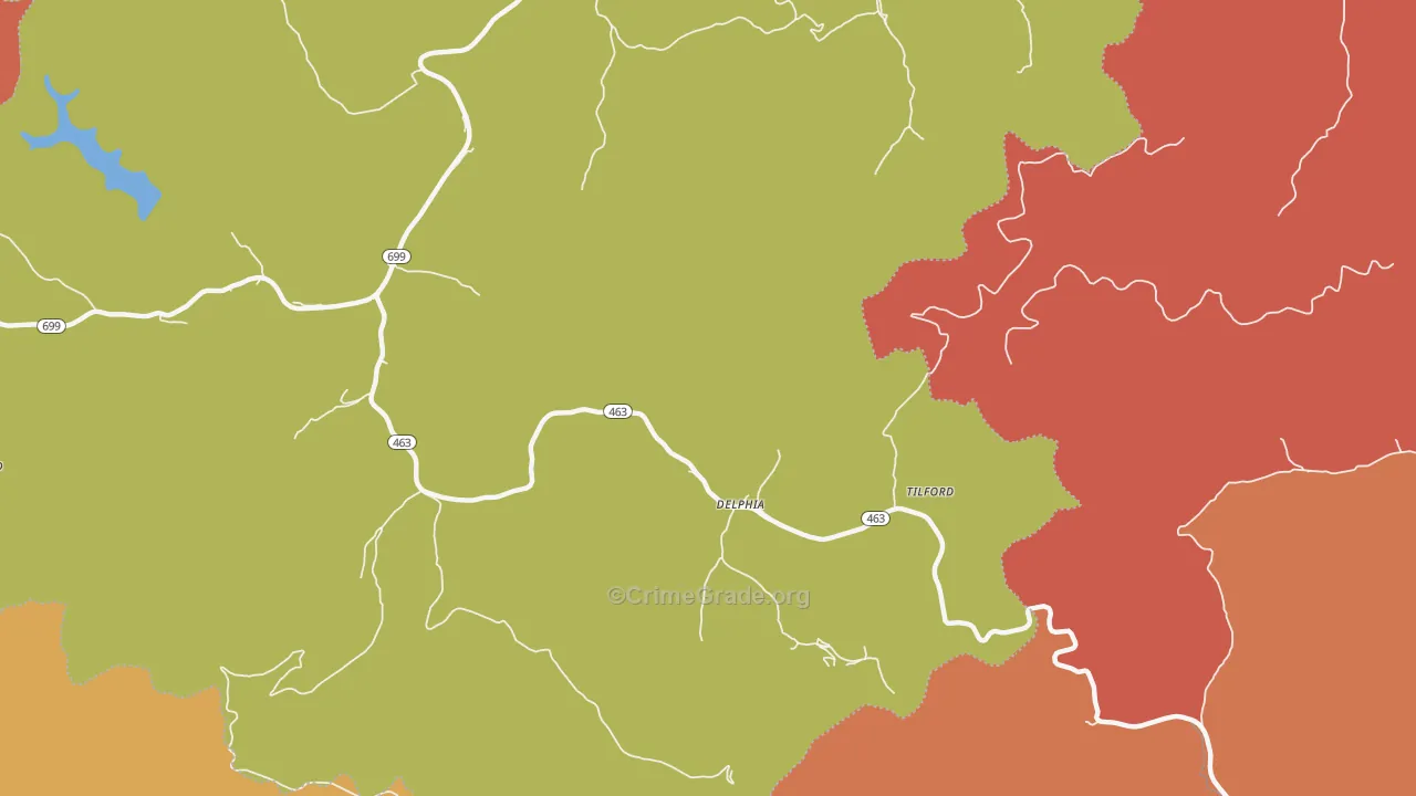 Delphia, KY Map of Robbery Rates