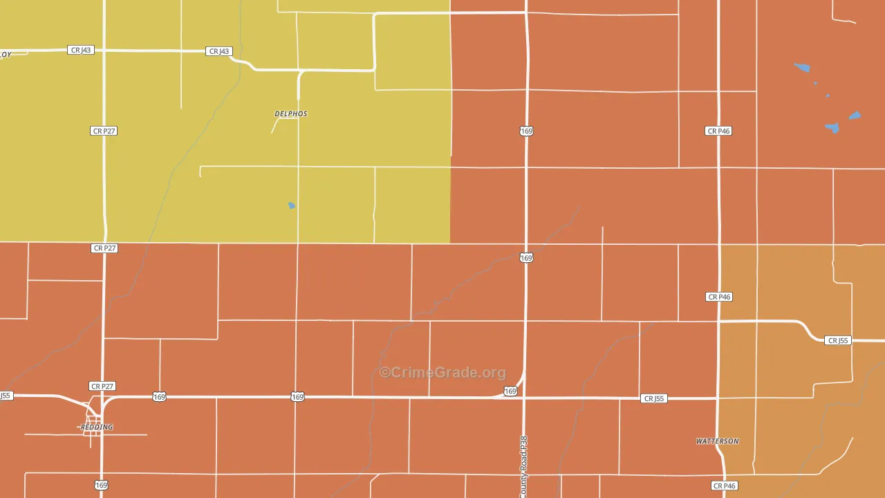 Delphos, IA Map of Robbery Rates
