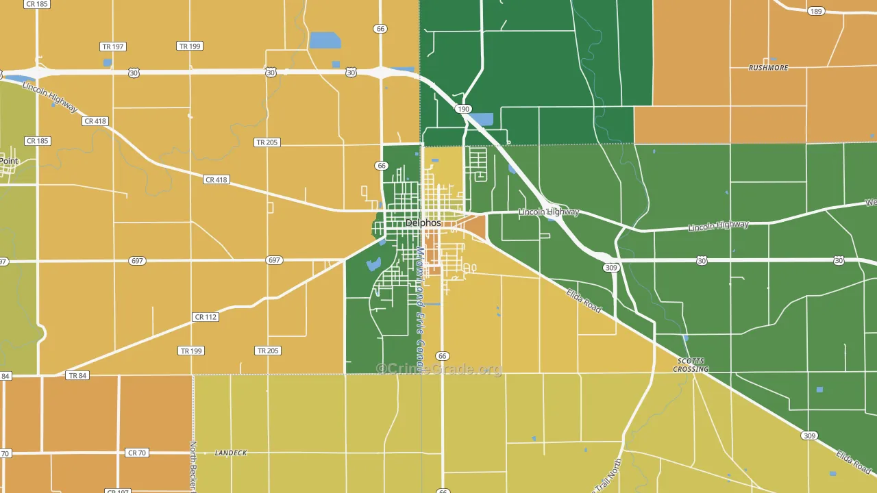 Delphos, OH Map of Robbery Rates