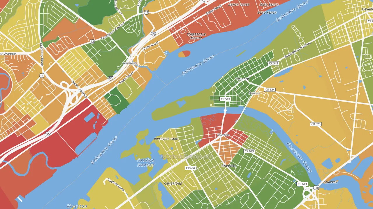 Delran, NJ Map of Robbery Rates