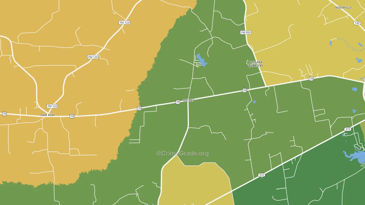 Delray, TX Map of Robbery Rates