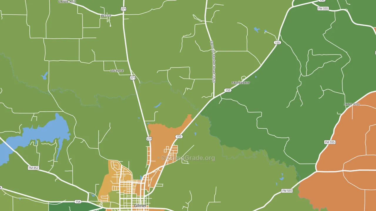 Delrose, TX Map of Robbery Rates