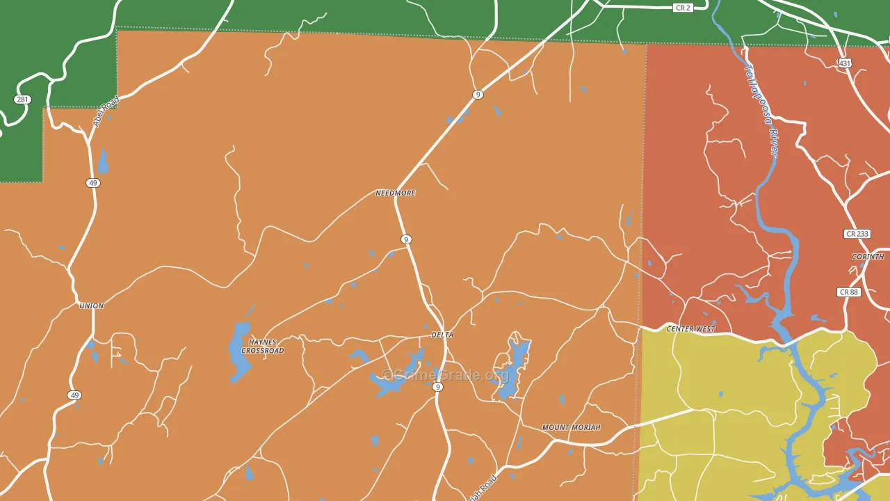 Delta, AL Map of Robbery Rates