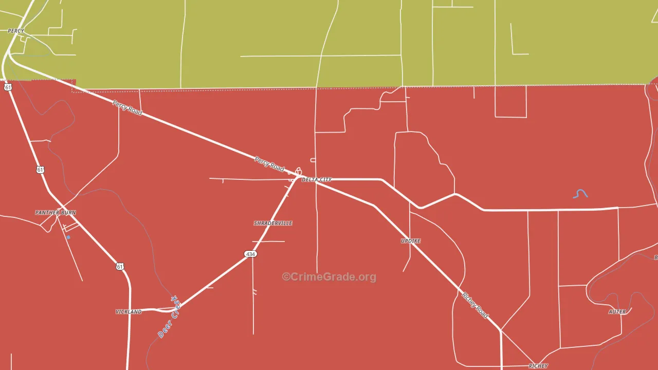 Delta City, MS Map of Robbery Rates