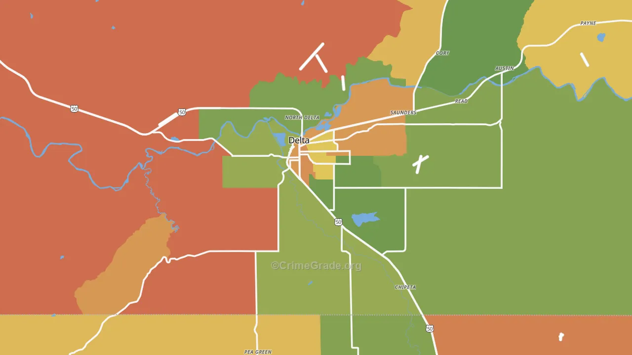 Delta, CO Map of Robbery Rates