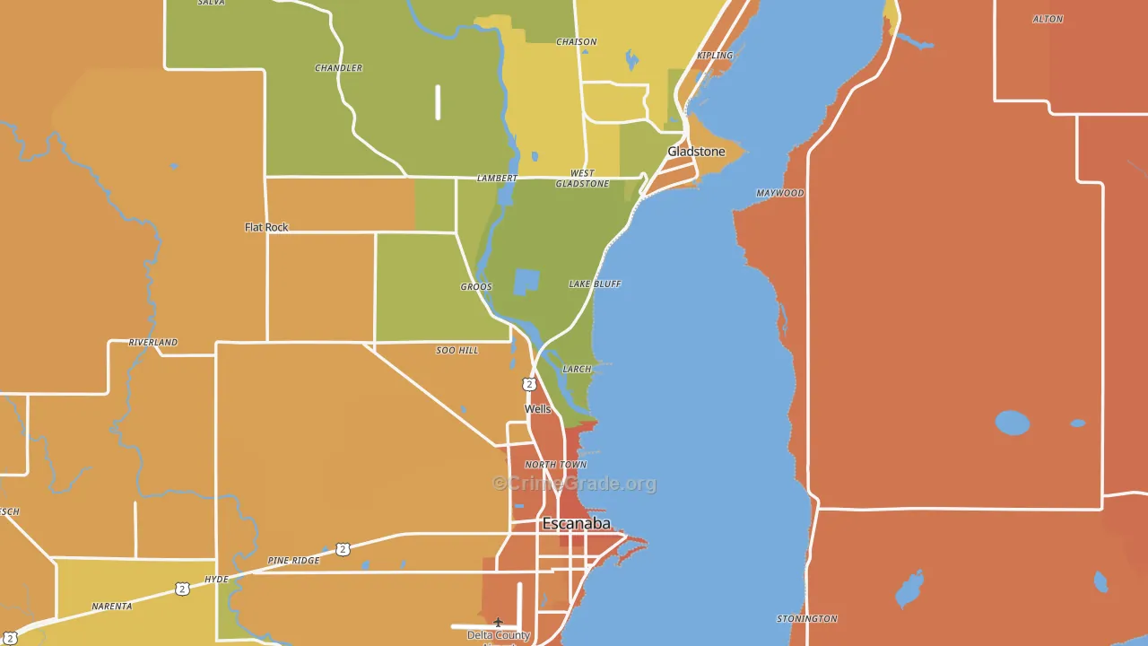 Delta County, MI Map of Robbery Rates