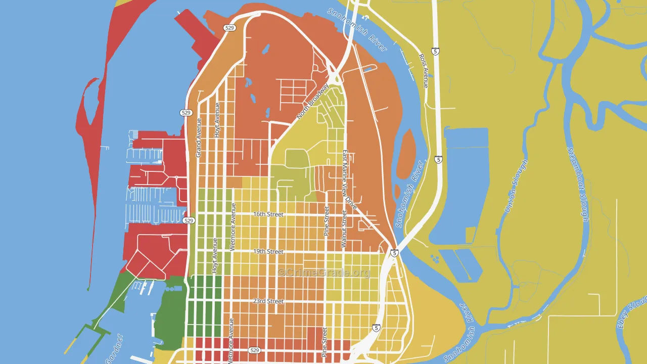 Delta, Everett, WA Map of Robbery Rates
