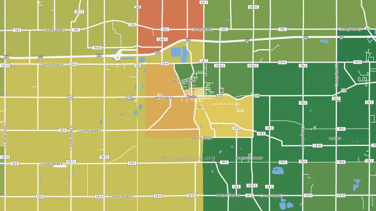 Delta, OH Map of Robbery Rates