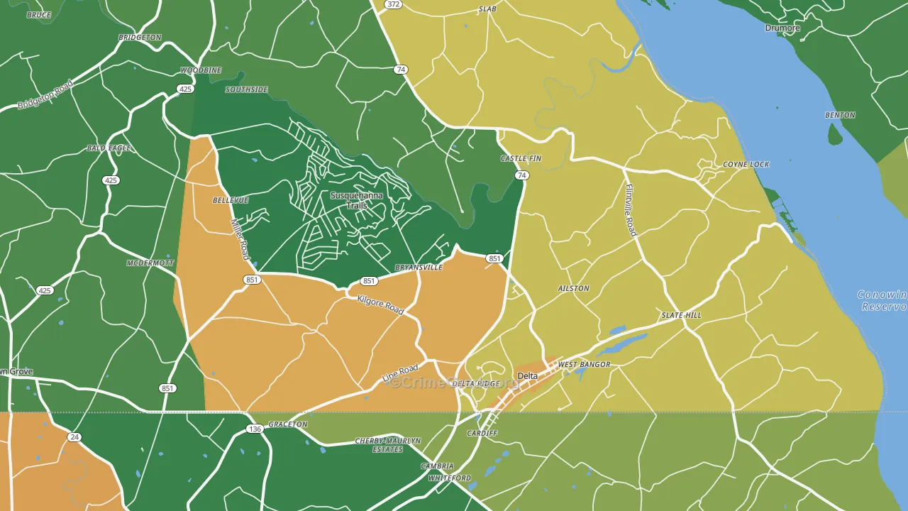 Delta, PA Map of Robbery Rates