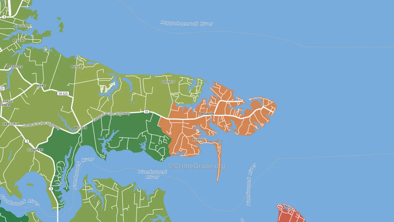 Deltaville, VA Map of Robbery Rates