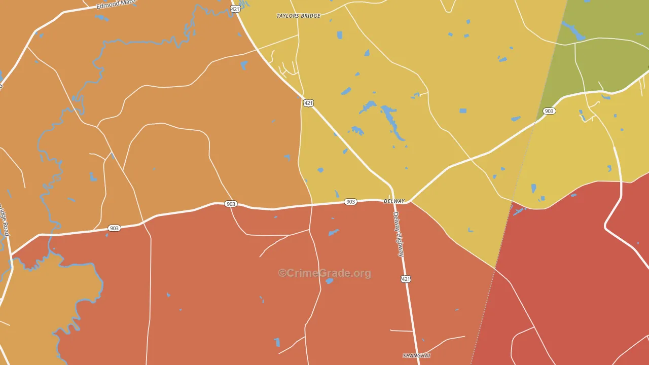 Delway, NC Map of Robbery Rates