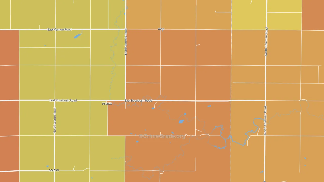 Delwin, MI Map of Robbery Rates