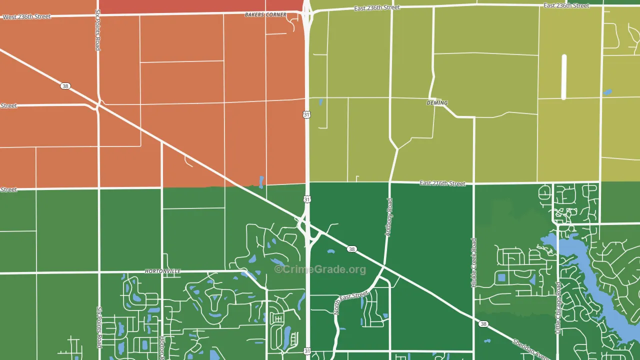 Deming, IN Map of Robbery Rates