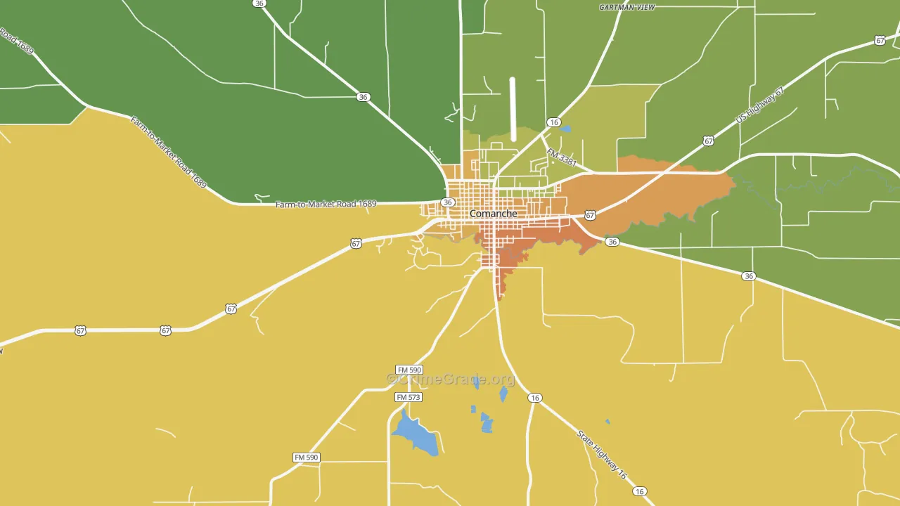Democrat, TX Map of Robbery Rates