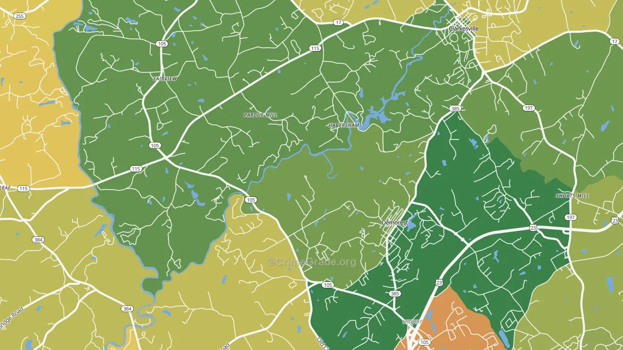 Demorest, GA Map of Robbery Rates