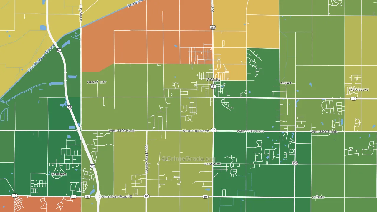 DeMotte, IN Map of Robbery Rates