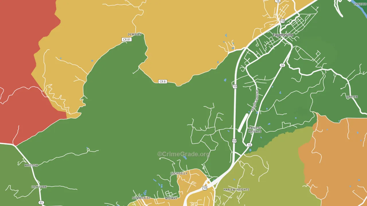 Dempsey, WV Map of Robbery Rates