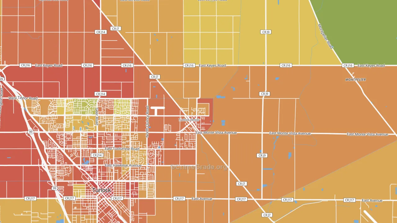 Denair, CA Map of Robbery Rates