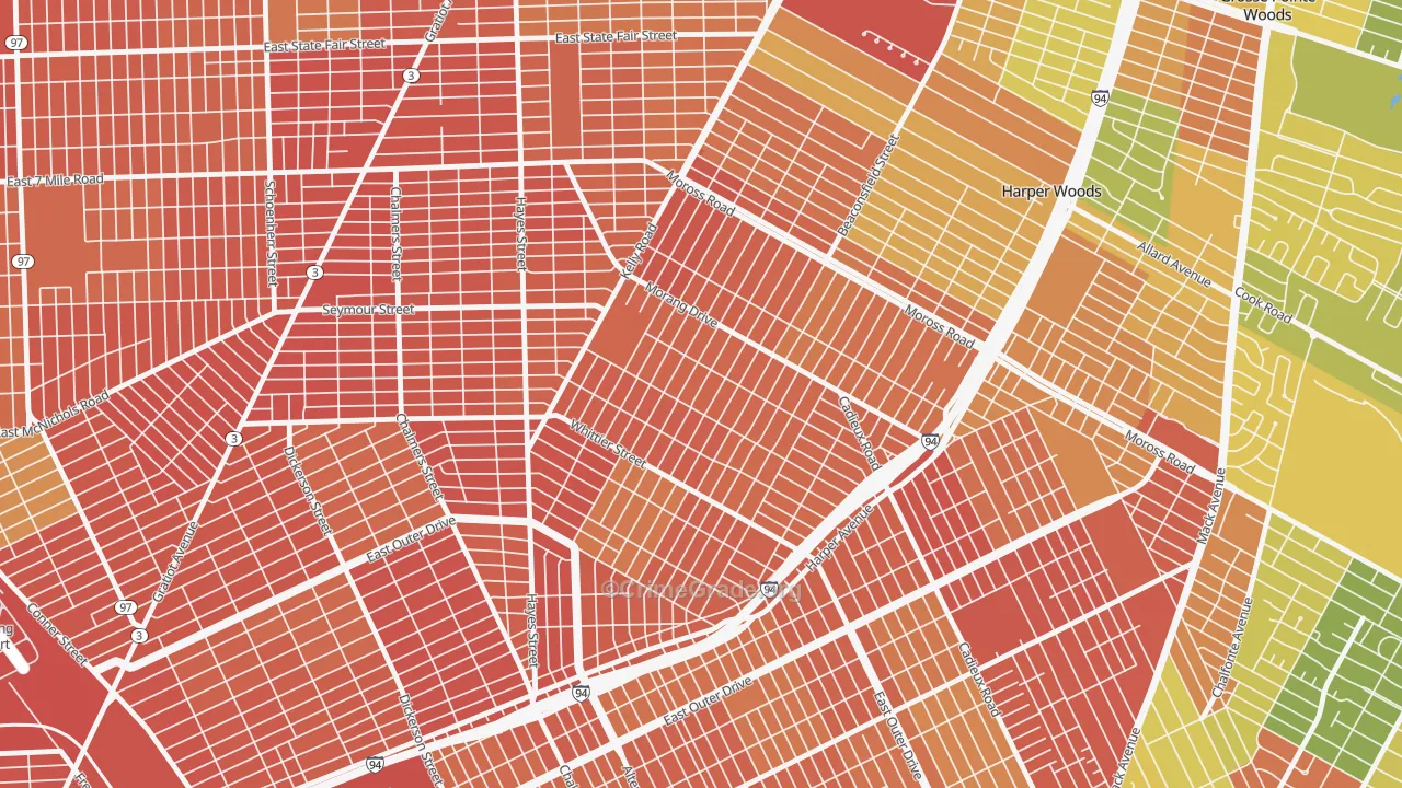 Denby, Detroit, MI Map of Robbery Rates