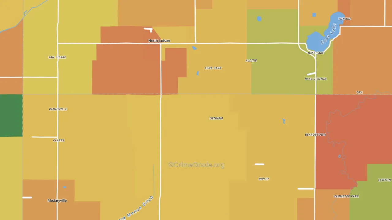 Denham, IN Map of Robbery Rates