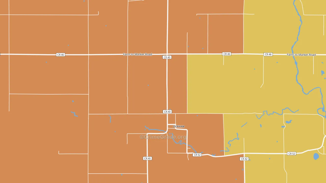 Denham, MN Map of Robbery Rates