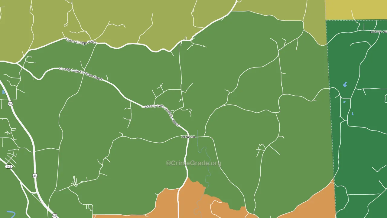 Denham, MS Map of Robbery Rates