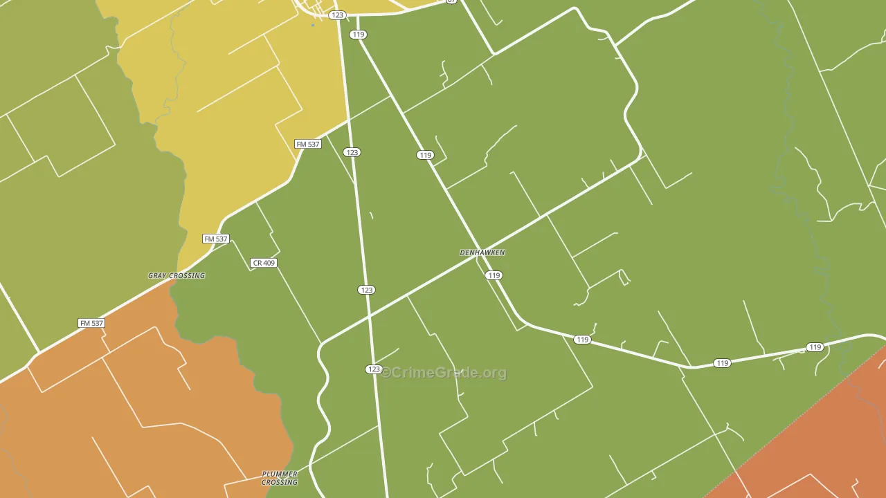 Denhawken, TX Map of Robbery Rates