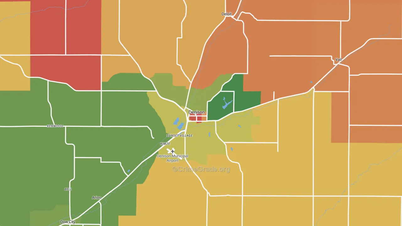 Denison, IA Map of Robbery Rates