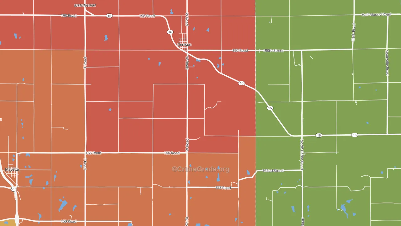 Denison, KS Map of Robbery Rates