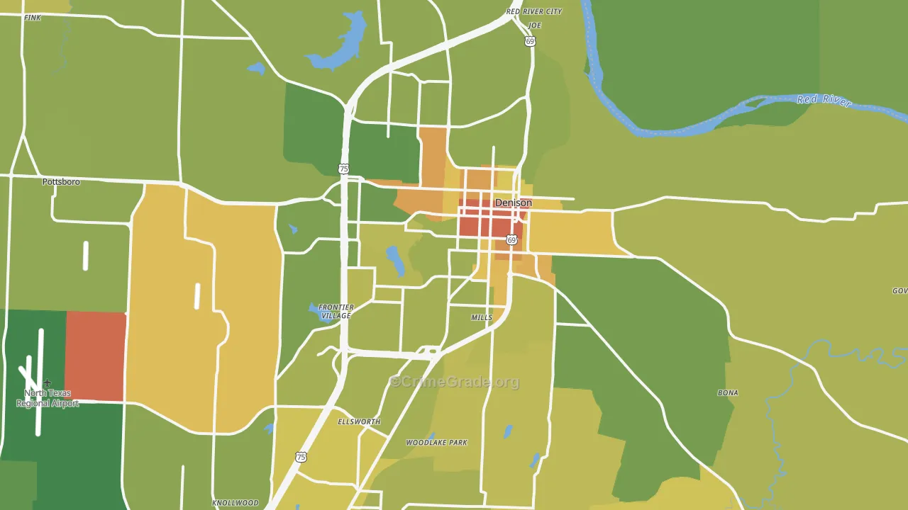 Denison, TX Map of Robbery Rates