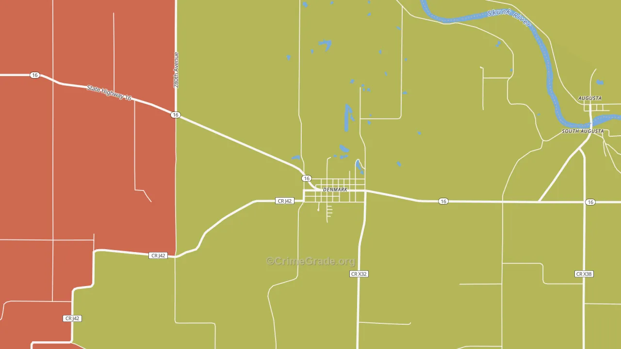 Denmark, IA Map of Robbery Rates