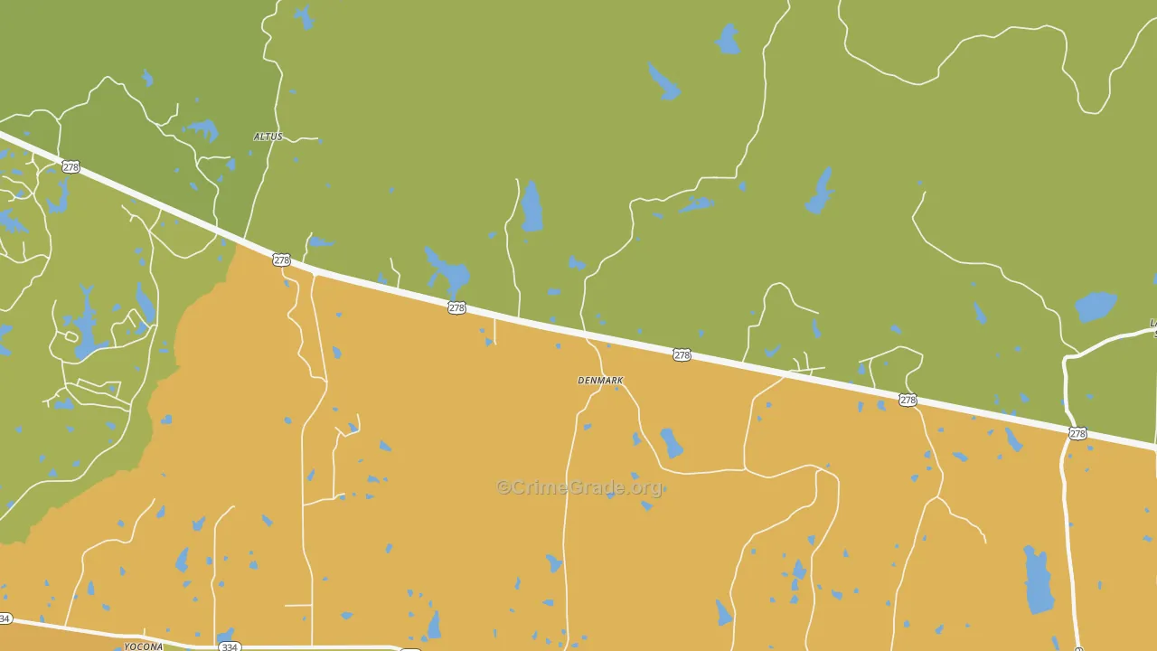 Denmark, MS Map of Robbery Rates