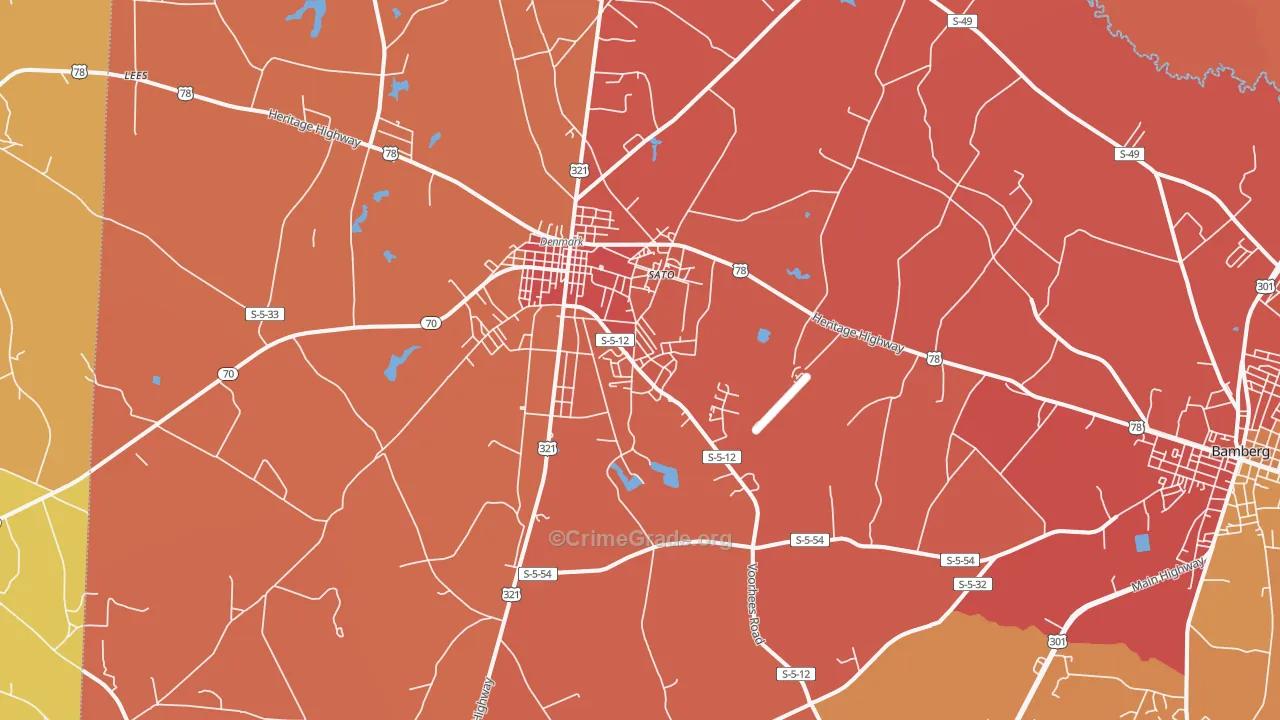 Denmark, SC Map of Robbery Rates