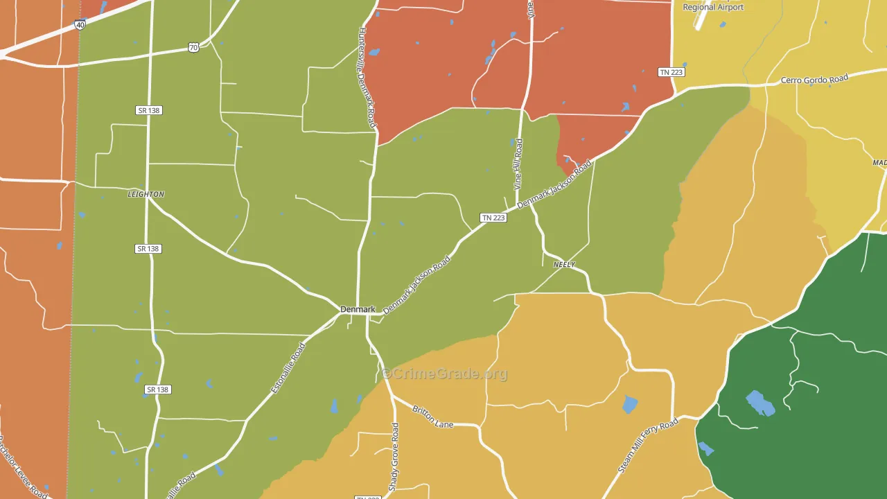 Denmark, TN Map of Robbery Rates