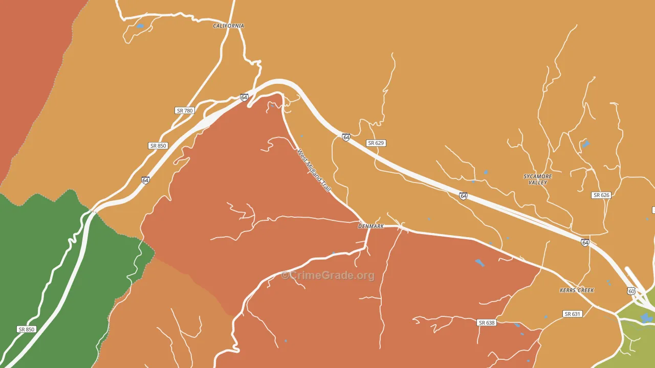 Denmark, VA Map of Robbery Rates